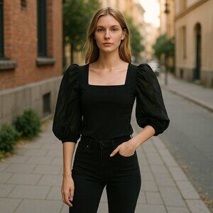 Zara Short Puff Sleeve Crop Top- size M